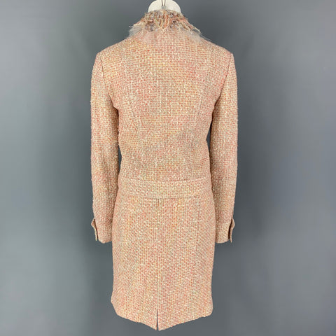 MONIQUE LHUILLIER Size 6 Beige Salmon Viscose Blend Tweed Zip Up Skirt Set