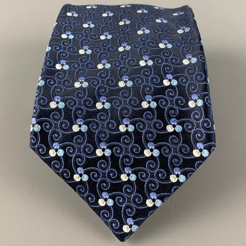 ERMENEGILDO ZEGNA Black Blue Swirls Silk Satin Tie