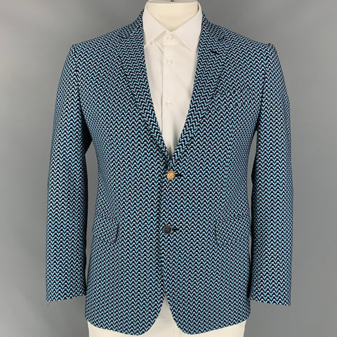 BRIAN DALES Size 42 Black & Blue Geometric Cotton Blend Sport Coat