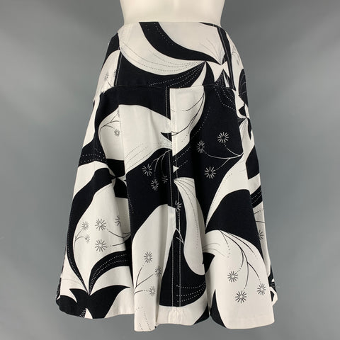 DOLCE &amp; GABBANA Taille 4 Jupe cercle abstraite en coton blanc noir
