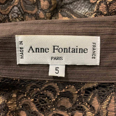 ANNE FONTAINE Brown &  Gold  Lace Button Up Size L Shirt