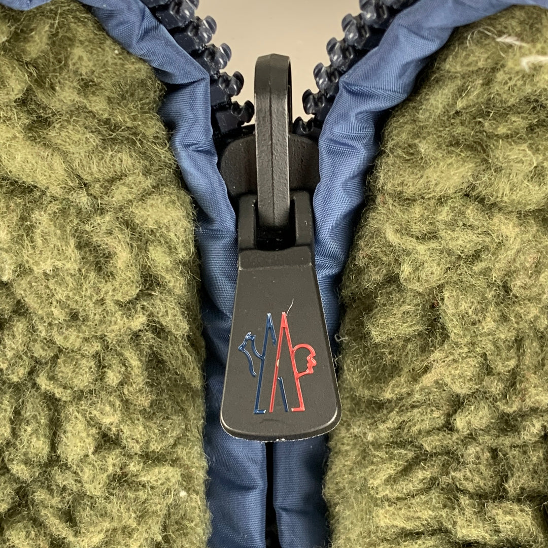 MONCLER GRENOBLE Size XXL Green Navy Fleece Zip Up Jacket