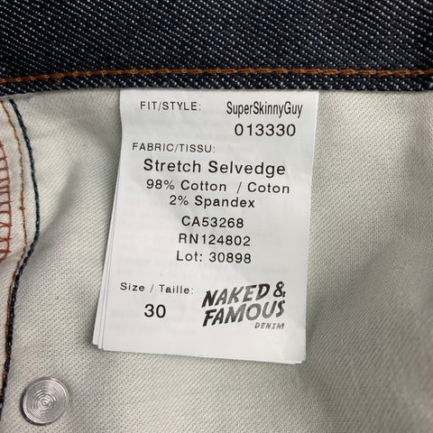 NAKED AND FAMOUS Super Skinny Guy Size 30 Dark Blue Cotton Straight Jeans