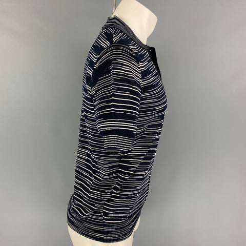 MISSONI SPORT Size S Navy White Stripe Cotton Viscose Buttoned Polo