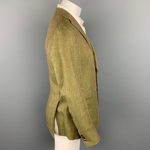 SARTORIA PARTENOPEA Size 40 Olive Woven Linen / Wool Notch Lapel Sport Coat