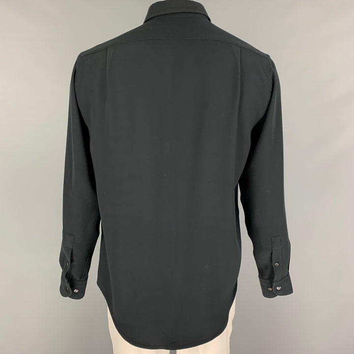 GIORGIO ARMANI Size L Black Polyester Button Up Long Sleeve Shirt