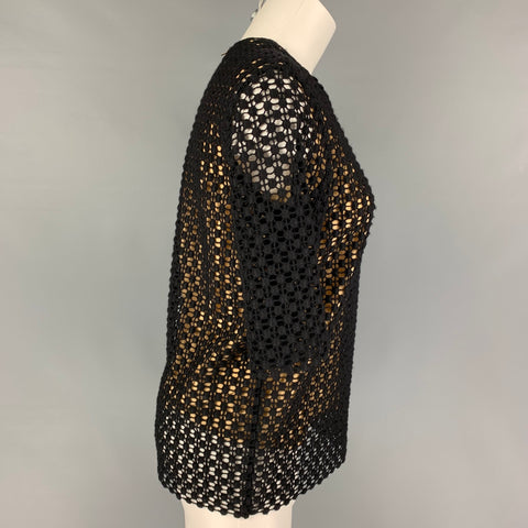 CHLOE Size 4 Black Beige Wool Cotton Crochet Double Layer Dress Top