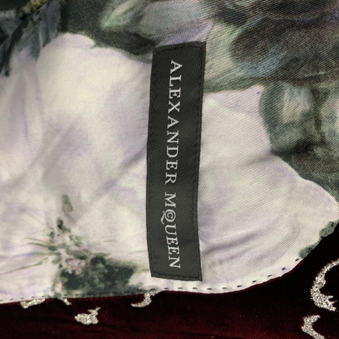 ALEXANDER MCQUEEN FW 16 Size 42 Burgundy Silver Print Viscose Sport Coat