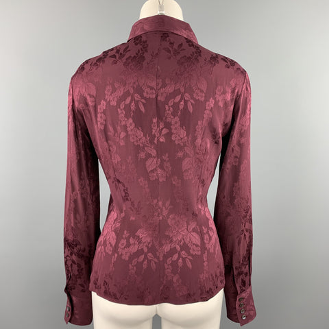 DOLCE & GABBANA Size 6 Burgundy Jacquard Floral Blouse