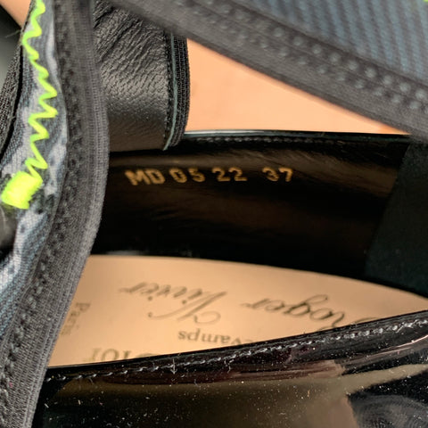 CHRISTIAN DIOR Talla 7 Zapatos de tacón con punta cuadrada de charol negro amarillo
