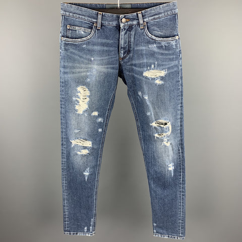 DOLCE & GABBANA Size 32 Indigo Distressed Denim Button Fly Jeans