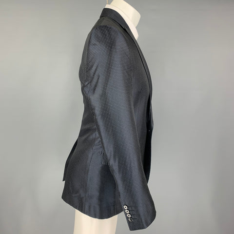 DOLCE & GABBANA Size 38 Navy Print Silk Peak Lapel Sport Coat