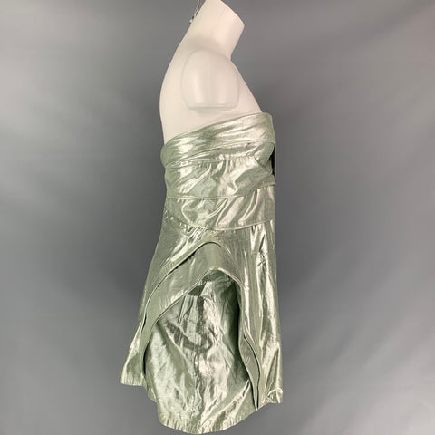 RACHEL GILBERT Size 4 Light Green & Silver Lurex Metallic Dress