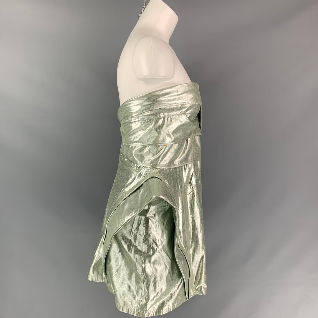RACHEL GILBERT Size 2 Light Green & Silver Lurex Metallic Dress