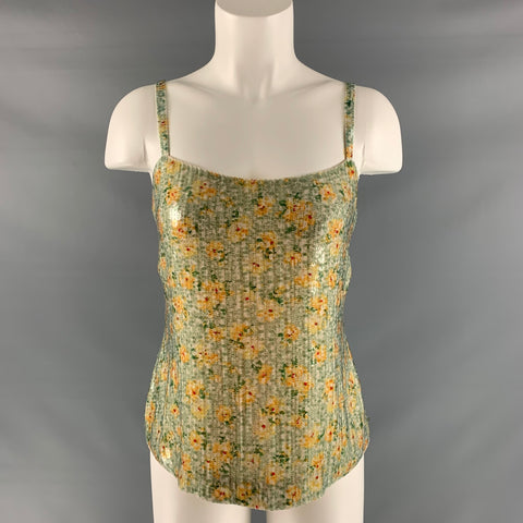 RALPH LAUREN Talla 8 Aqua Amarillo Seda Abstracto floral Camisola Vestido Top