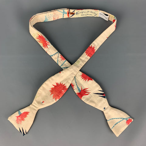 VINTAGE Noeud papillon en soie florale rouge blanc