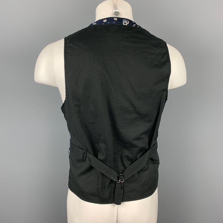 ENGINEERED GARMENTS Size L Navy & Cream Abstract Silk Back Belt Vest