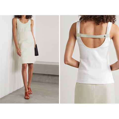 GIVENCHY Talla XS Top sin mangas con espalda abierta y panel de cordero en piel color crema