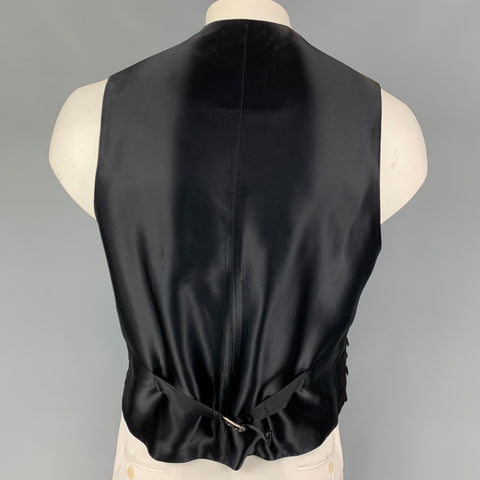 FAVOURBROOK Size 44 Black Applique Cotton Velvet Buttoned Vest