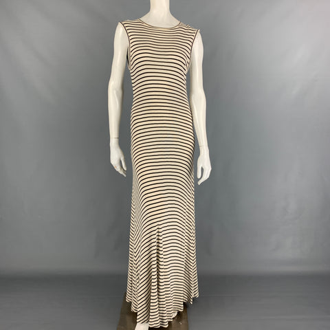 RALPH LAUREN Blue Label Talla M Vestido Largo Sin Mangas Rayas De Algodón Viscosa Negro Crema