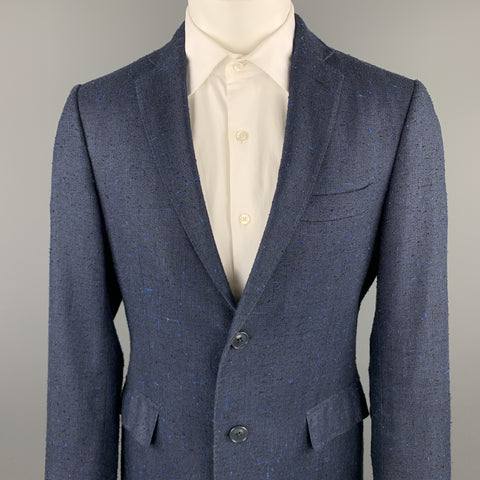 ETRO Size 40 Navy Textured Silk / Linen Notch Lapel Sport Coat
