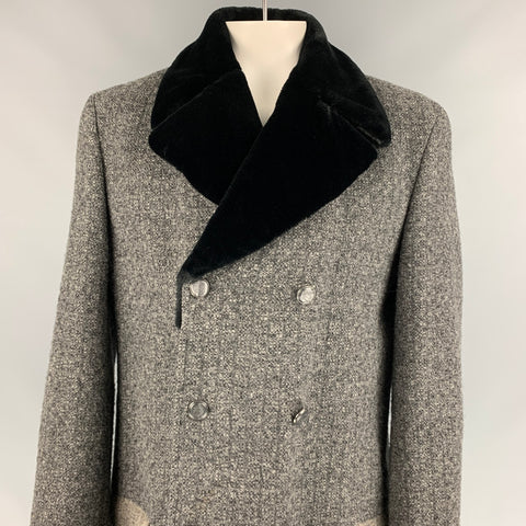 VERSACE JEANS COUTURE Size XL Grey & Black Tweed Faux Fur Lapel Coat