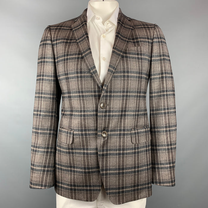 ETRO Size 42 Brown & Grey Plaid Wool Blend Notch Lapel Sport Coat
