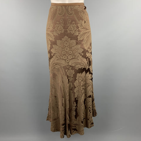 RALPH LAUREN Black Label Taille 8 Jupe sirène en rayonne florale damassé marron
