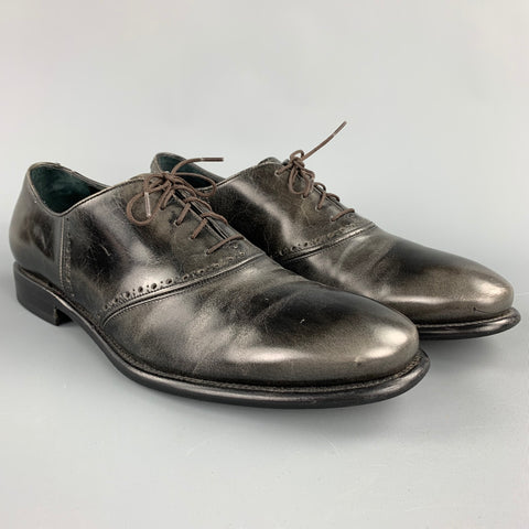 SALVATORE FERRAGAMO Size 11 Black Antique Leather Lace Up Shoes