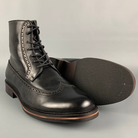 ENGLISH LAUNDRY Size 12 Black Wingtip Leather Ankle Boots