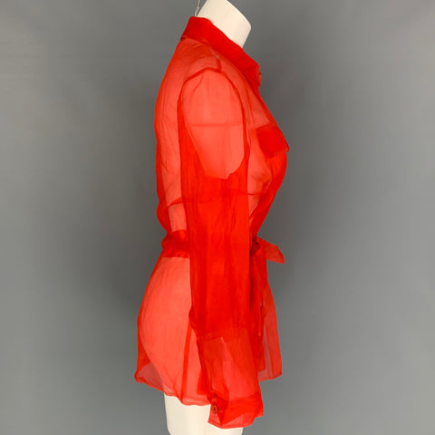 RALPH LAUREN Purple Label Size S Red See Through Silk Lightweight Belted Jacket