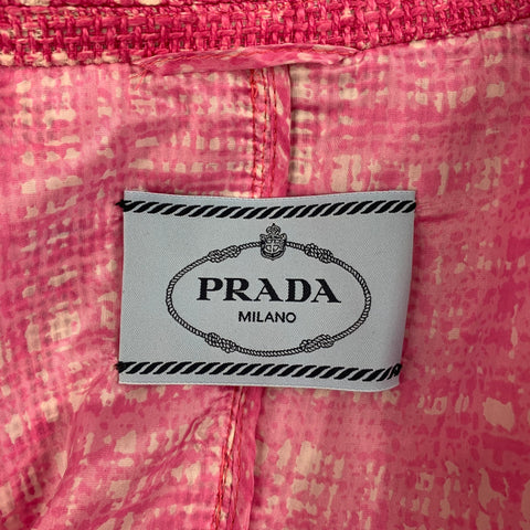 PRADA Size 14 Pink White Cotton Blend Woven Jacket