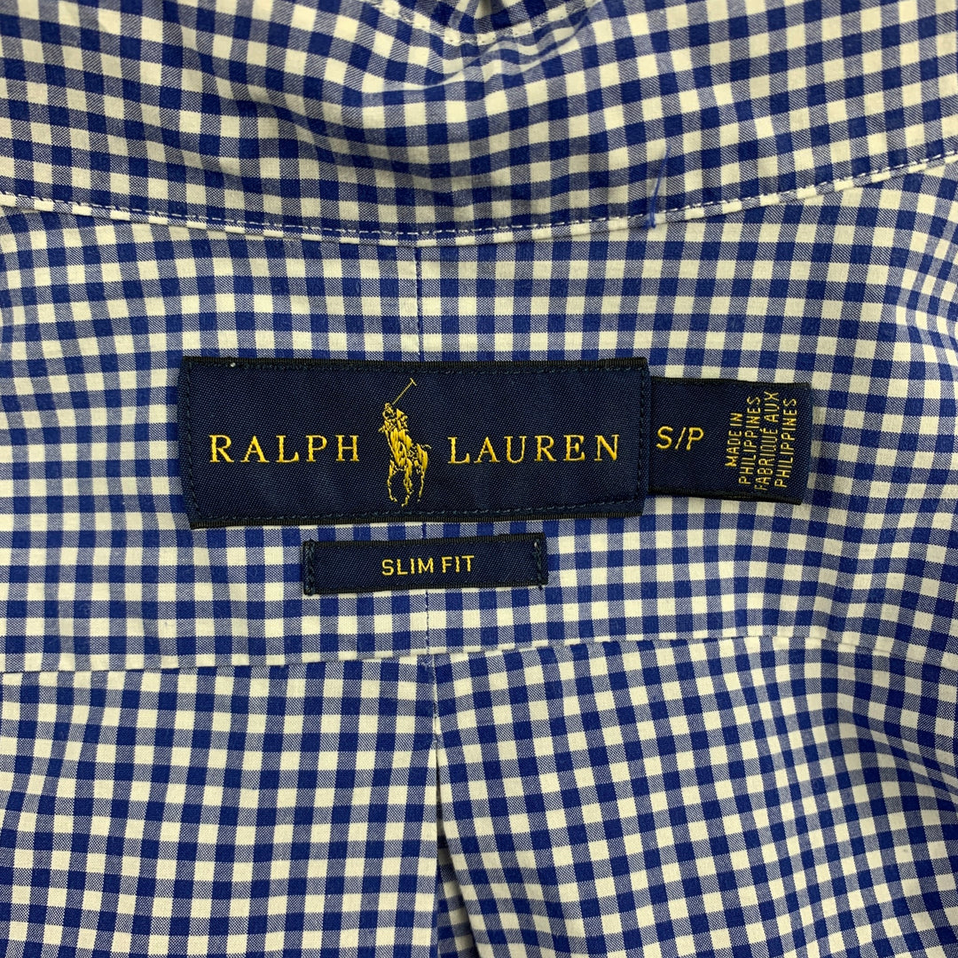 RALPH LAUREN Taille S Chemise à manches longues boutonnée en coton à carreaux bleu et blanc