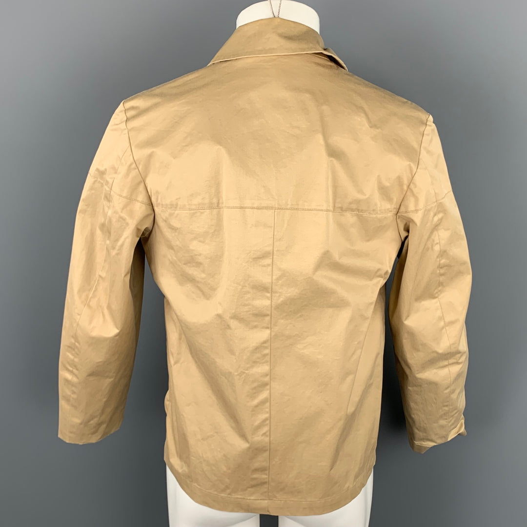 LANVIN Size L Khaki Cotton Blend Stiff Paper Collared Work Jacket