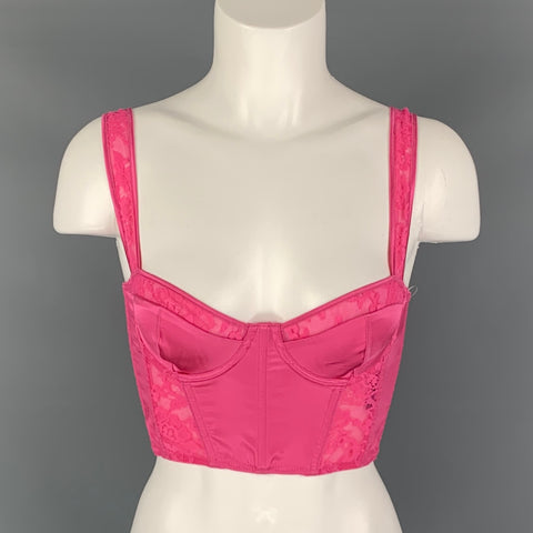 FLEUR DU MAL Top de vestido con corsé de encaje de elastano de seda rosa talla XS