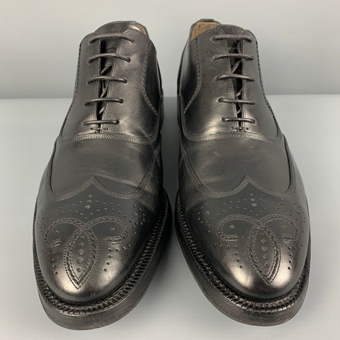BALLY Size 8.5 Black Leather Wingtip Lace Up Shoes