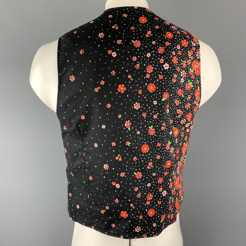 ENGINEERED GARMENTS Size L Black & Red Floral Cotton Reversible Vest (Indoor)