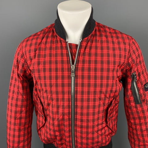 NICK WOOSTER x PAUL SHARK Size M Red & Black Plaid Nylon Zip Up Bomber Jacket