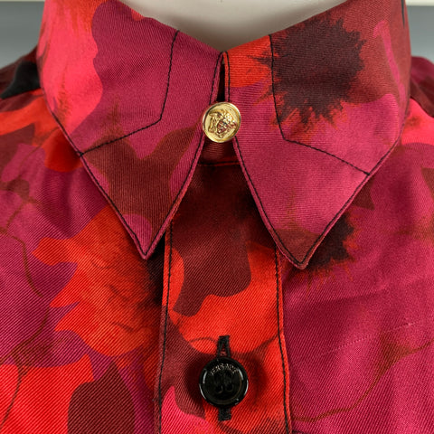 VERSACE Size L Multi-Color Floral Silk Button Down Long Sleeve Shirt