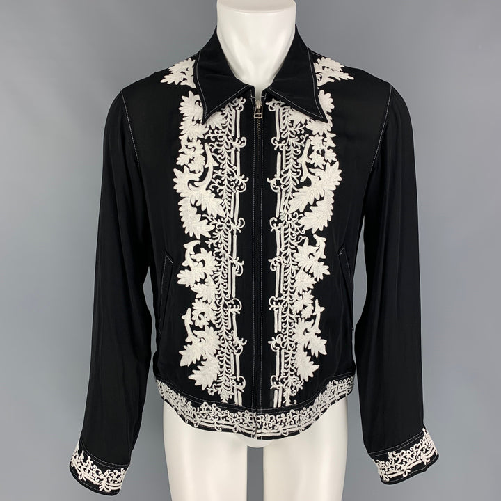 BED J.W. FORD Size M Black White Embroidery Rayon Jacket