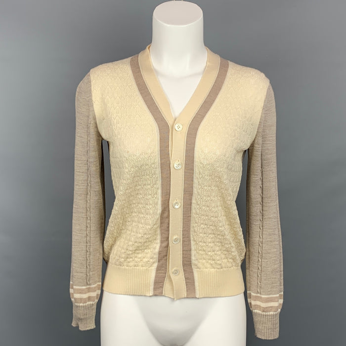 COMME des GARCONS TRICOT Size M Taupe & Cream Textured Knit Cardigan
