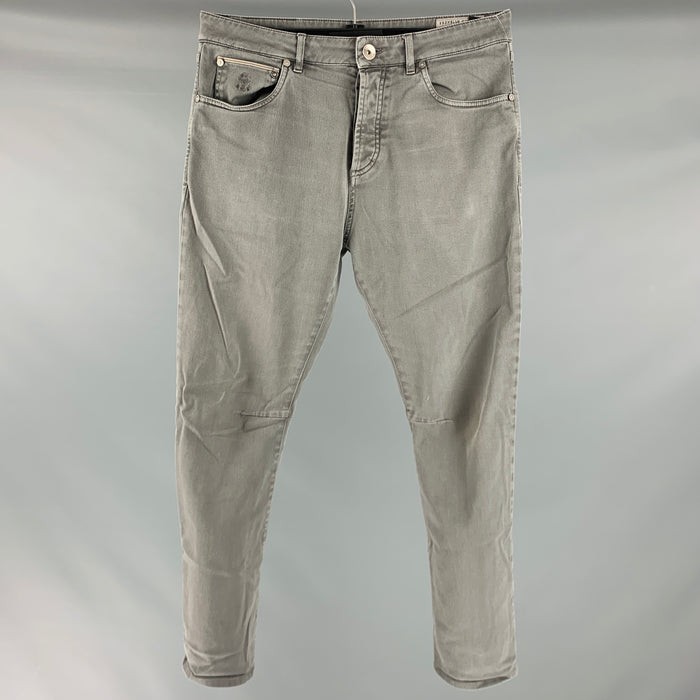 BRUNELLO CUCINELLI Talla 30 Vaqueros con bragueta de botones y elastano de algodón gris