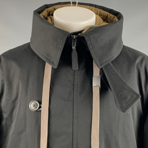 THEORY Size M Black Cotton Blend Hooded Coat