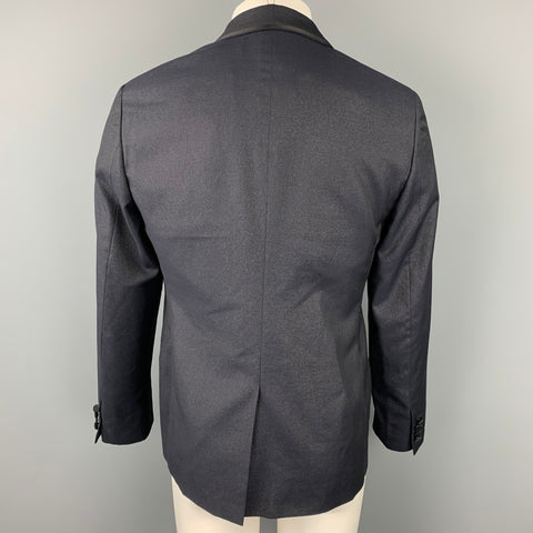 LANVIN Taille 40 Manteau de sport à col châle en mélange de laine scintillante noir et argent