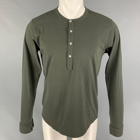 OFFICINA36 Size M Olive Cotton Henley T-shirt