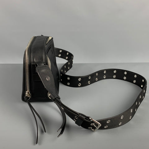 ALLSAINTS Black Silver Grommets Leather Nylon Cross Body Handbag