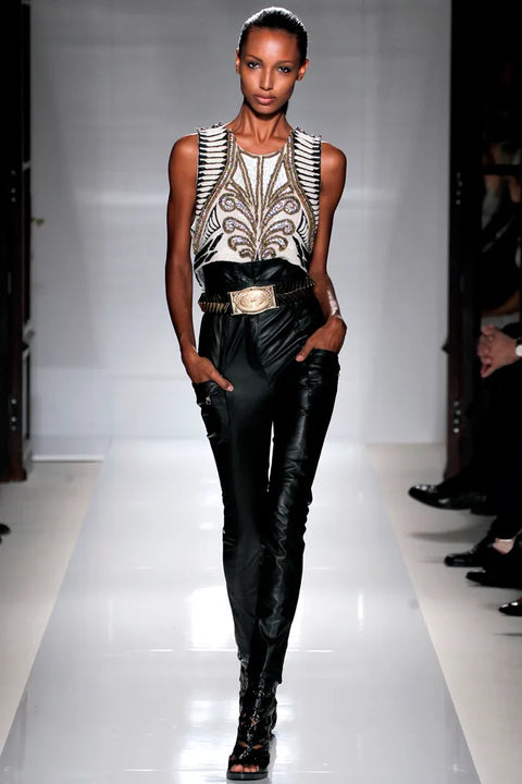 BALMAIN SS 2012 Size 8 White Black Gold Silk Beaded Sleeveless Dress Top