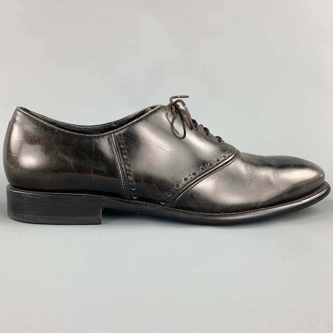 SALVATORE FERRAGAMO Size 11 Black Antique Leather Lace Up Shoes