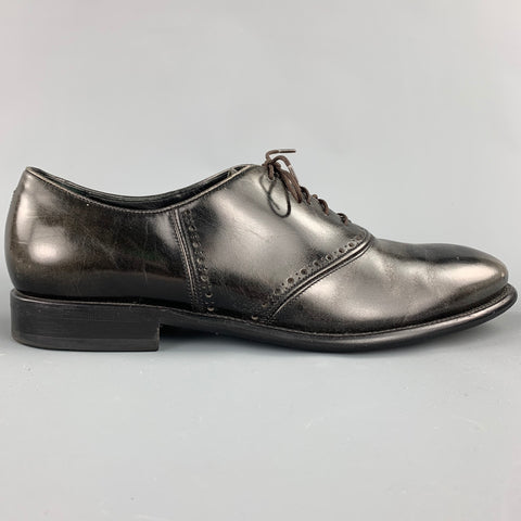 SALVATORE FERRAGAMO Size 11 Black Antique Leather Lace Up Shoes