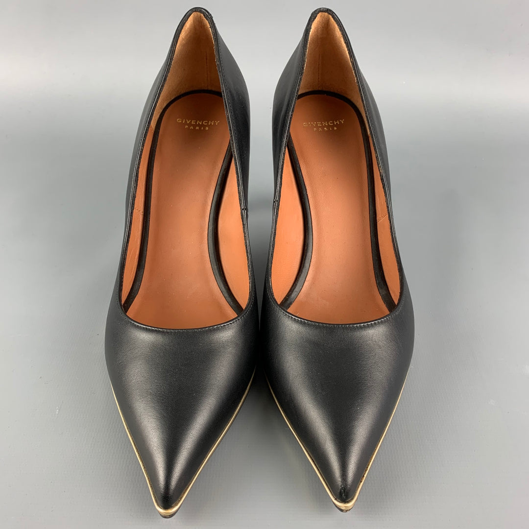 GIVENCHY Size 7.5 Black & Silver Leather Classic Pumps